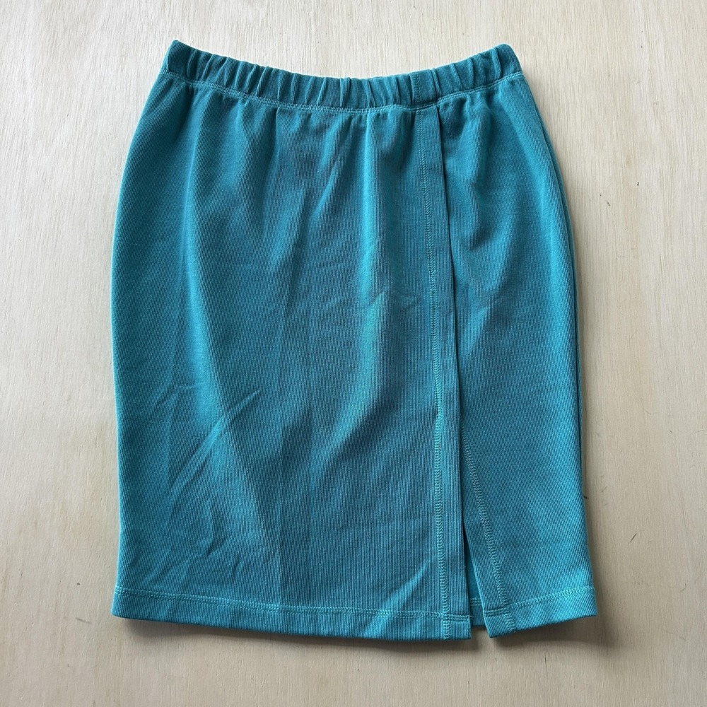 Vintage Adrian Jordan Skirt Womens 14 Small Blue Knit Elastic Knee Length Casual